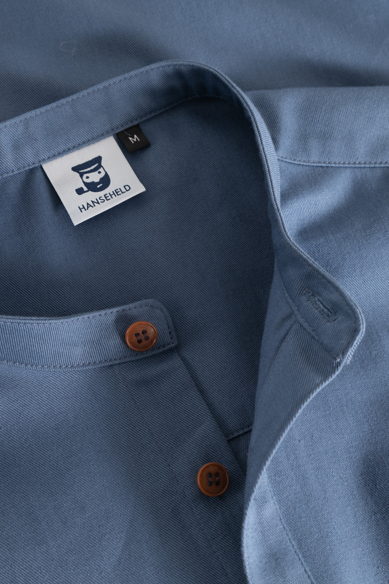 Hanseheld Stehkragen-Hemd Herren Jeans-Blau Baumwolle GOTS Organic