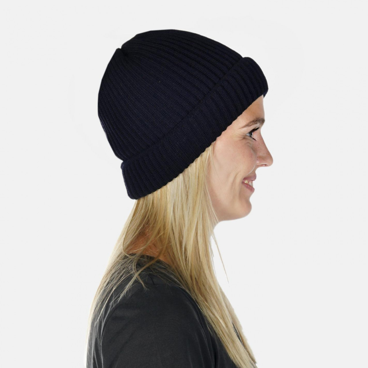 Strickmütze Rippstrick Hanseheld 100% Schurwolle (Merino) - Marine blau