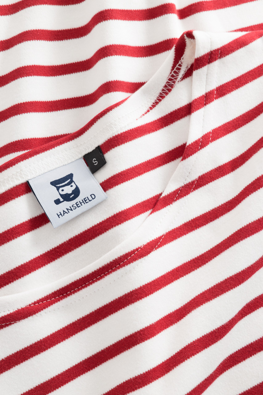 Hanseheld Streifenshirt Damen Natur-Rot Langarm Weiß Rot GOTS Organic