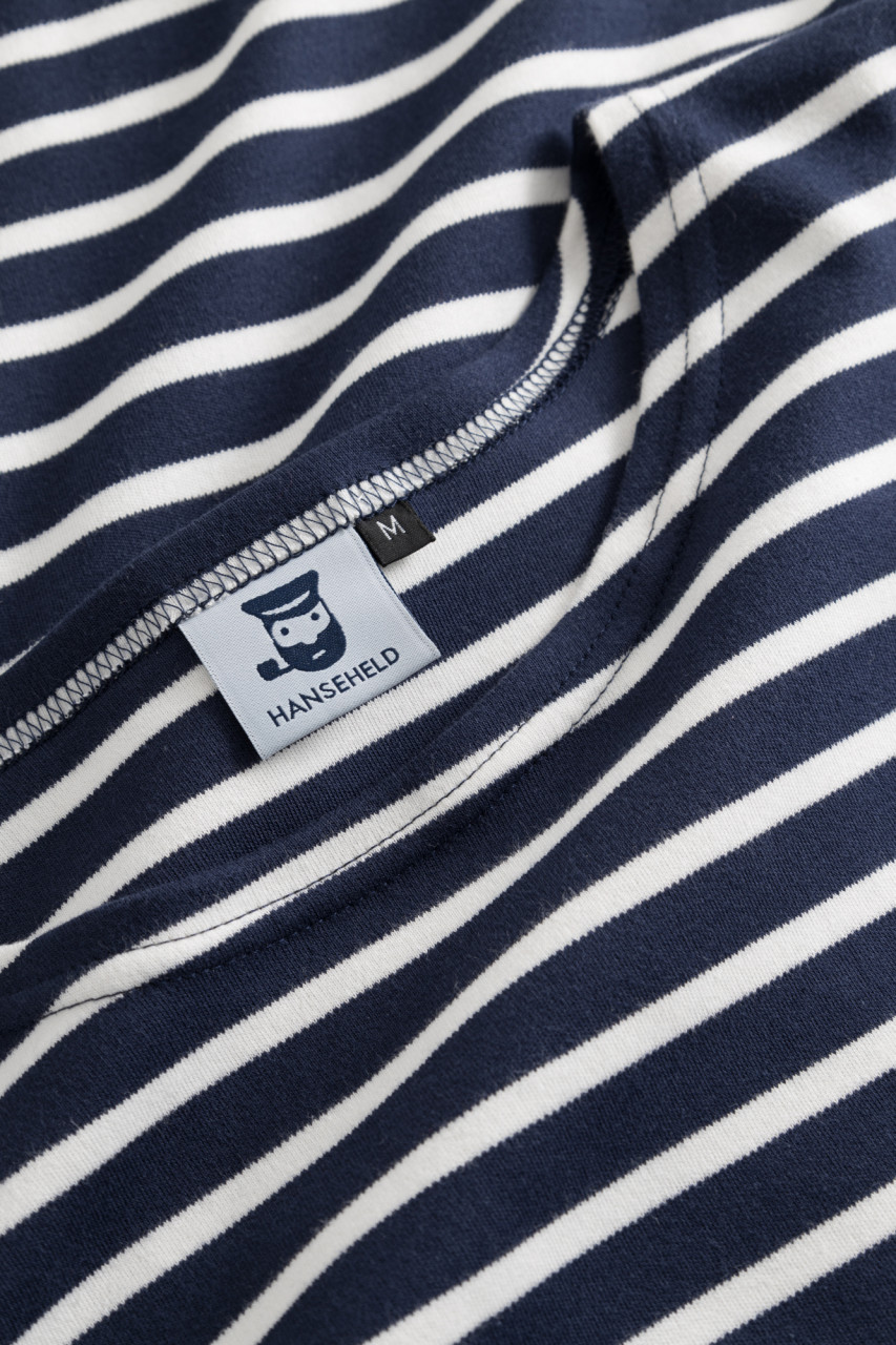 Hanseheld Streifenshirt Herren Marine-Natur Langarm Blau Weiß GOTS Organic