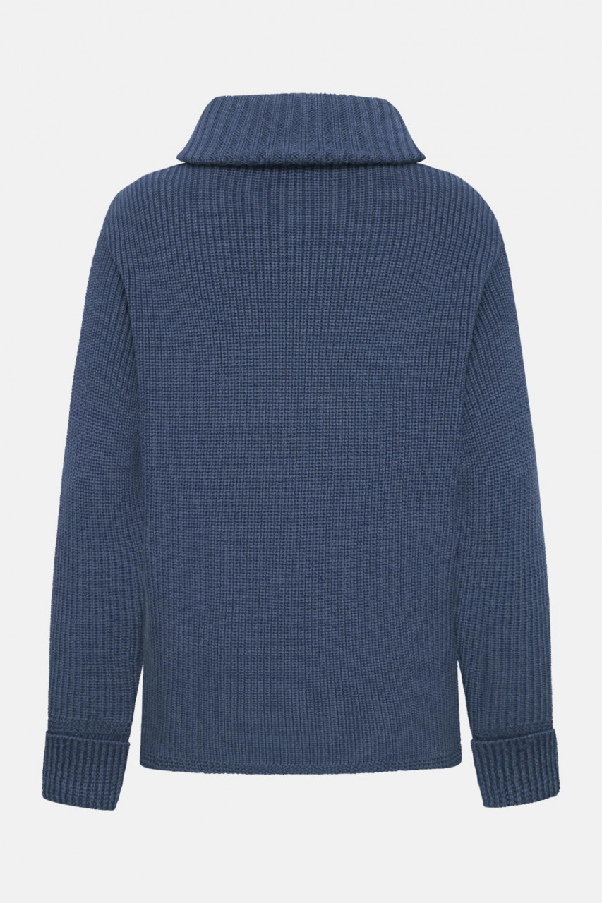 Damen Troyer Hanseheld Merino Jeans Blau GOTS Organic