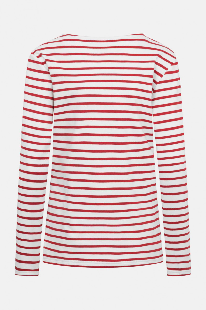 Hanseheld Streifenshirt Damen Natur-Rot Langarm Weiß Rot GOTS Organic