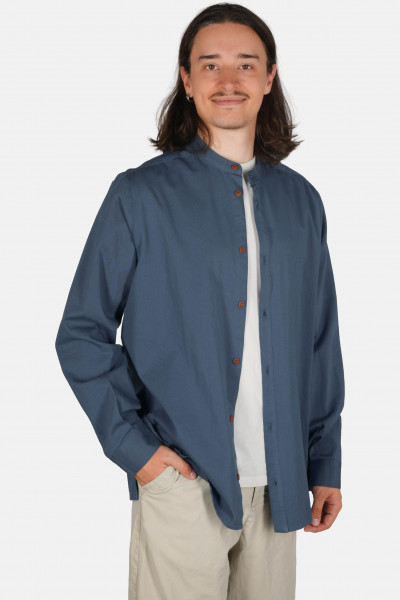 Hanseheld Stehkragen-Hemd Herren Jeans-Blau Baumwolle  GOTS Organic