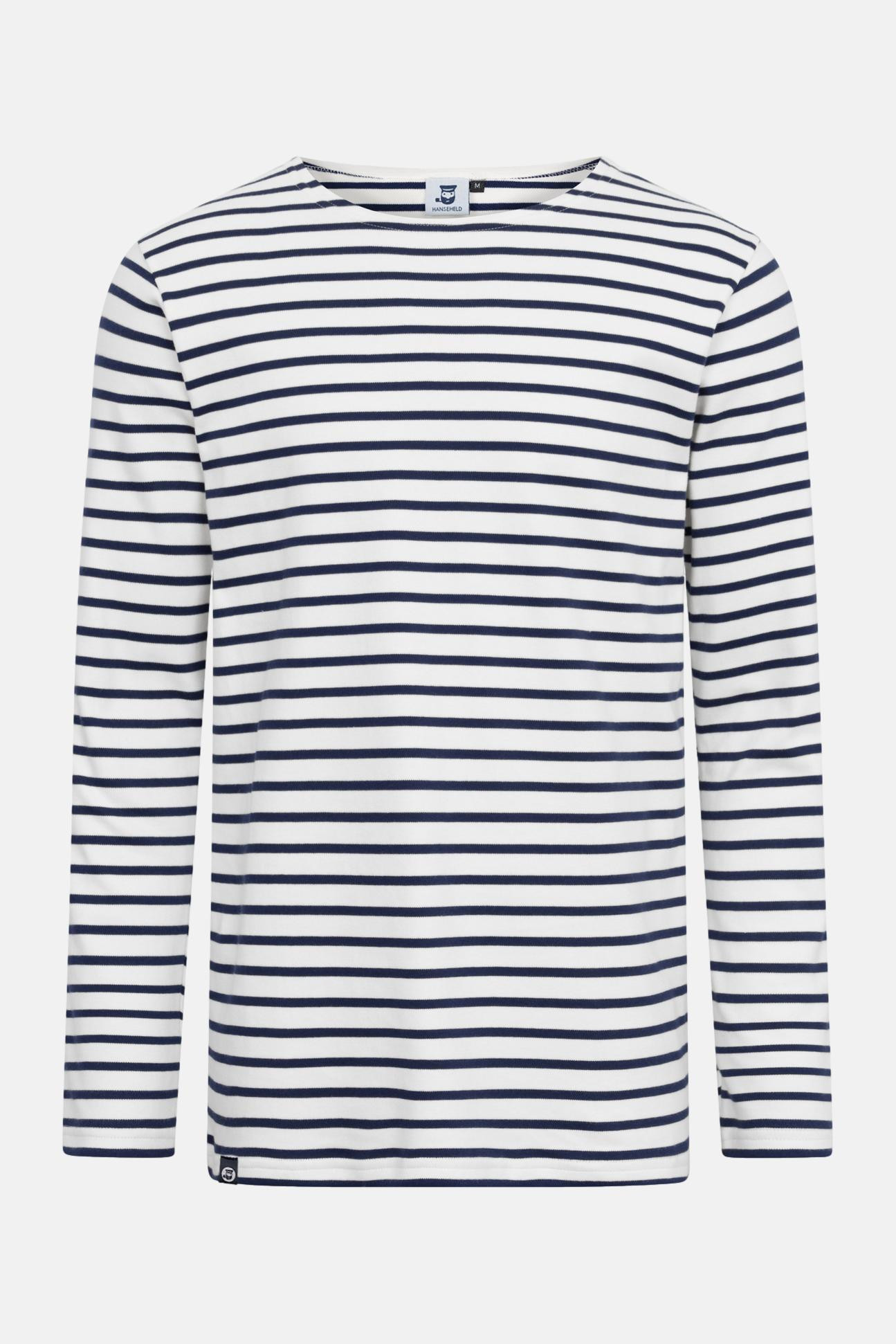 Hanseheld Streifenshirt Herren Natur-Marine Langarm Weiß Blau GOTS Organic