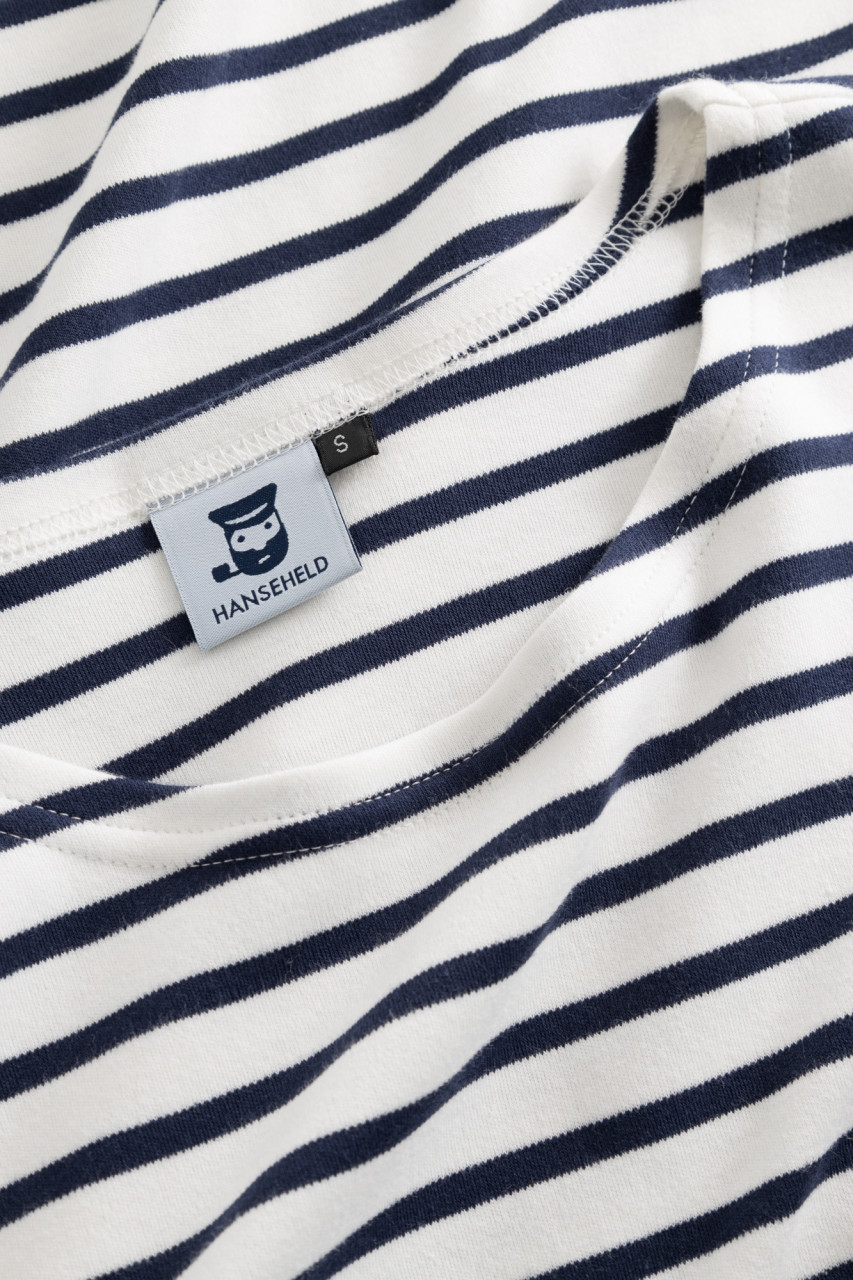 Hanseheld Streifenshirt Damen Natur-Marine Langarm Weiß Blau GOTS Organic