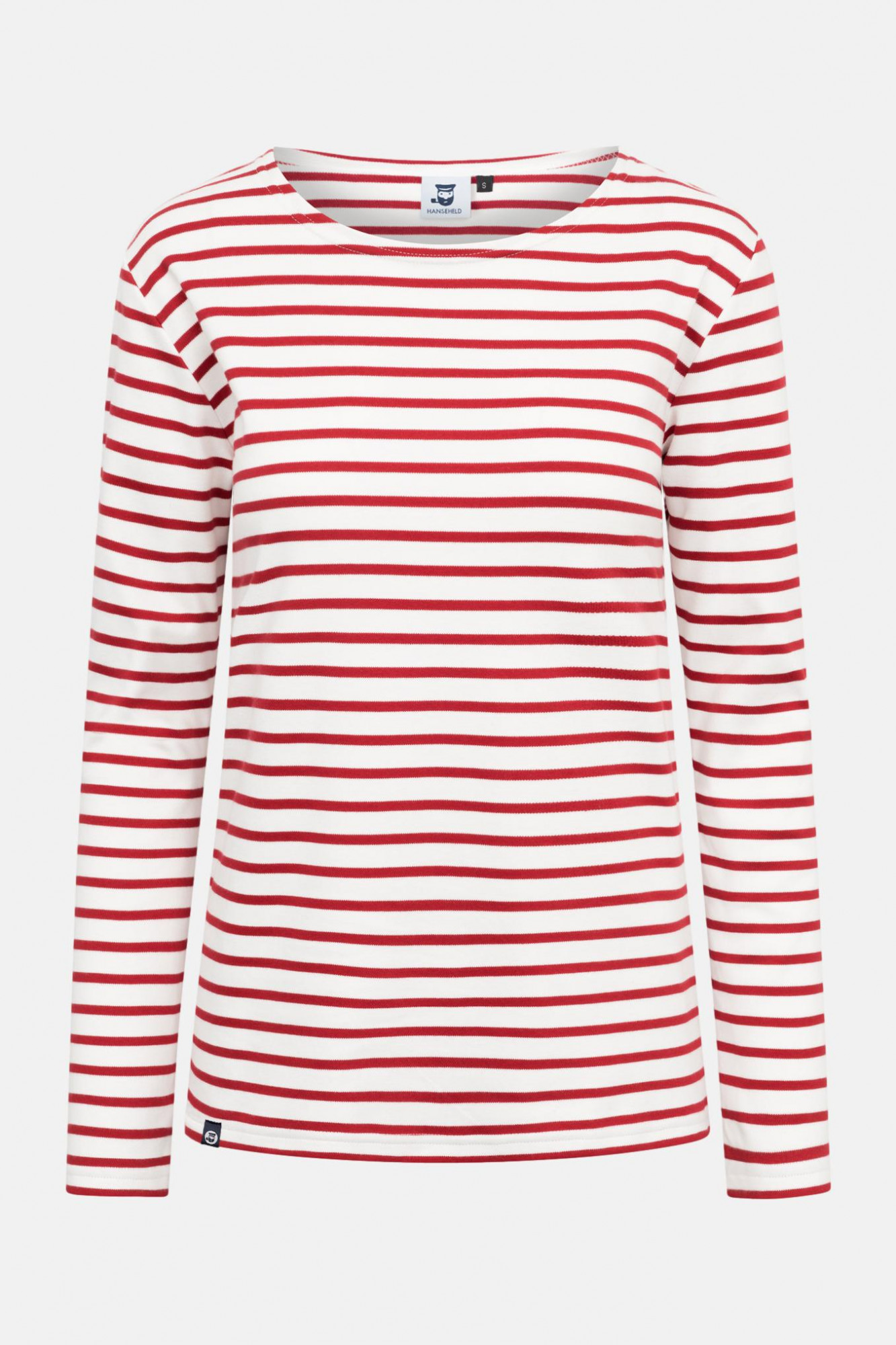 Hanseheld Streifenshirt Damen Natur-Rot Langarm Weiß Rot GOTS Organic