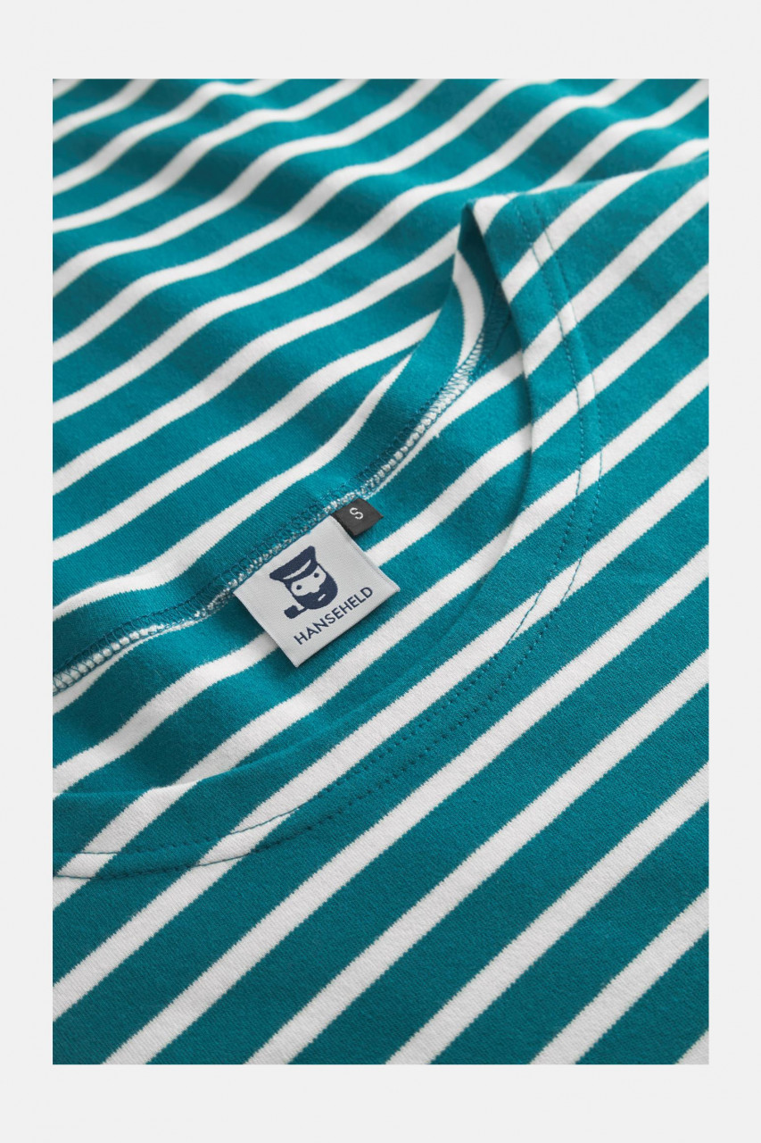Hanseheld Streifenshirt Damen Petrol-Natur Langarm Blau Grün GOTS Organic