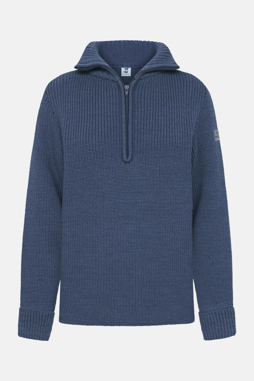 Damen Troyer Hanseheld Merino Jeans Blau GOTS Organic