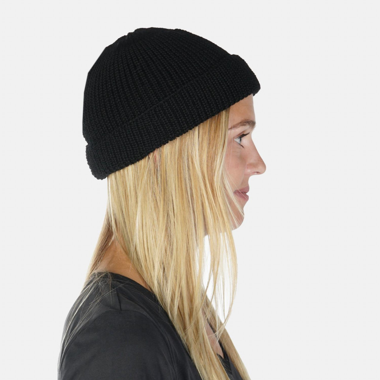 Hanseheld Strickmütze Seebär GOTS Dockermütze Seemannsmütze kurz und flach - Schwarz