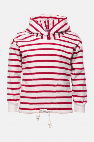 Bretonisches Kinder-Kapuzenshirt - weiß/rotgestreift