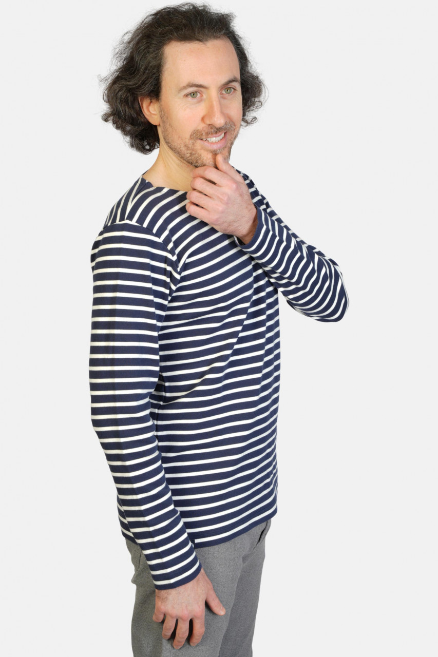 Hanseheld Streifenshirt Herren Marine-Natur Langarm Blau Weiß GOTS Organic