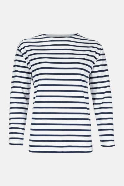 Bretonisches Fischerhemd Damen Langarm - Streifenshirt -  weiss/blaugestreift