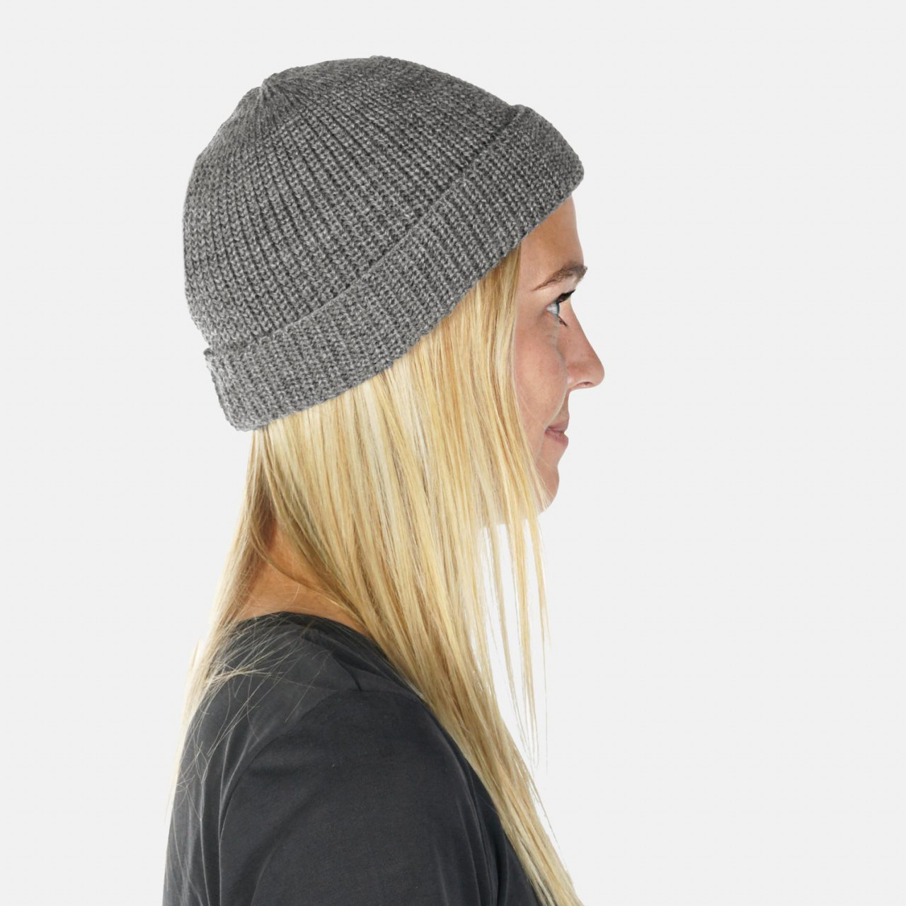 Hanseheld Strickmütze Seebär GOTS Dockermütze Seemannsmütze kurz und flach - Grau