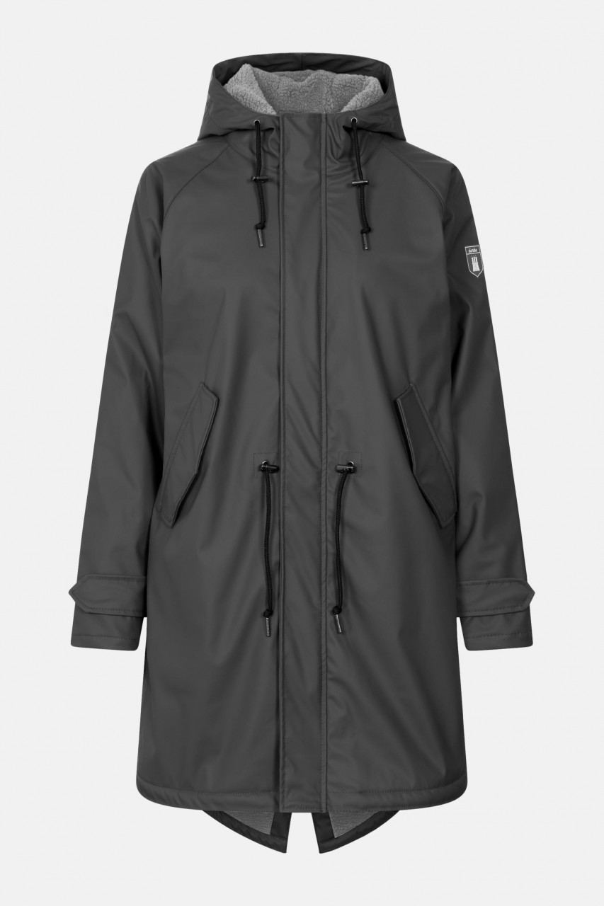 Derbe Friese Tidaholm Damen Regenjacke Schwarz Grau Gefüttert Phantom Grey