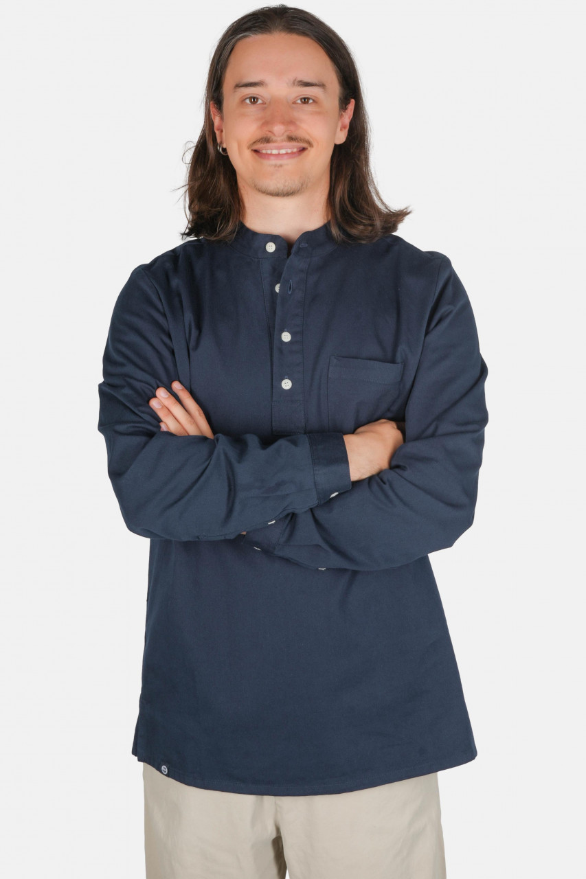 Hanseheld Fischerhemd Blau Uni GOTS Organic