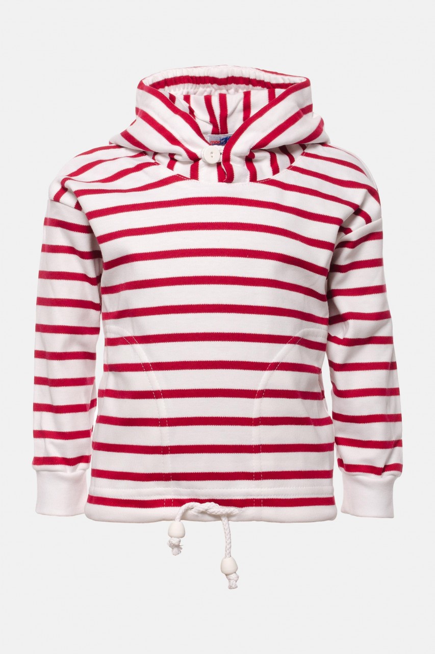 Bretonisches Kinder-Kapuzenshirt - weiß/rotgestreift