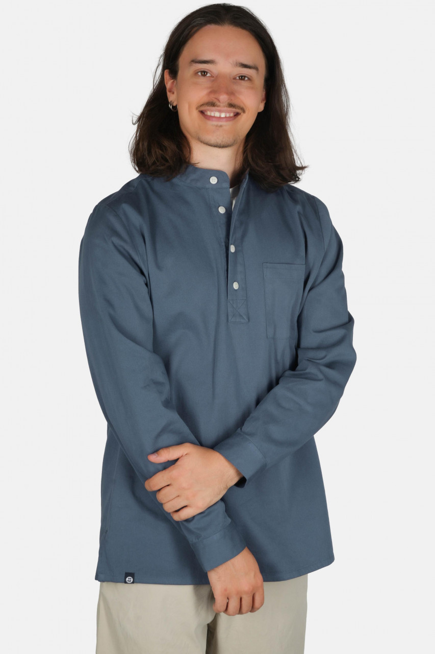 Hanseheld Fischerhemd Jeans Blau Uni GOTS Organic