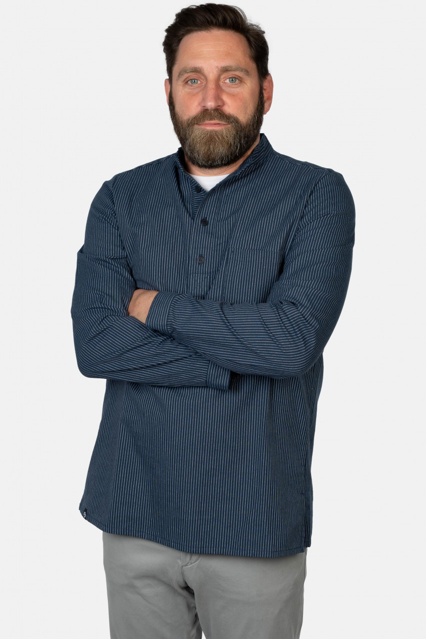 Hanseheld Fischerhemd Blau Schmal Gestreift GOTS Organic