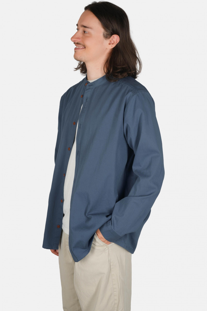 Hanseheld Stehkragen-Hemd Herren Jeans-Blau Baumwolle GOTS Organic