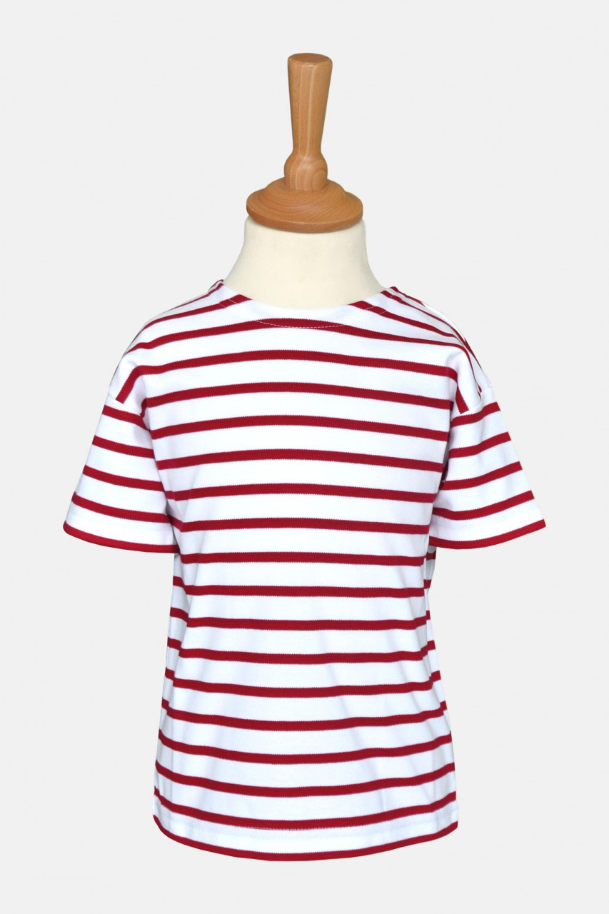 Bretonisches Kinder T-Shirt - weiß/rotgestreift