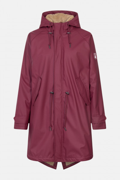 Derbe Friese Tidaholm Damen Regenjacke Dunkel Rot Gefüttert Tibetan Red