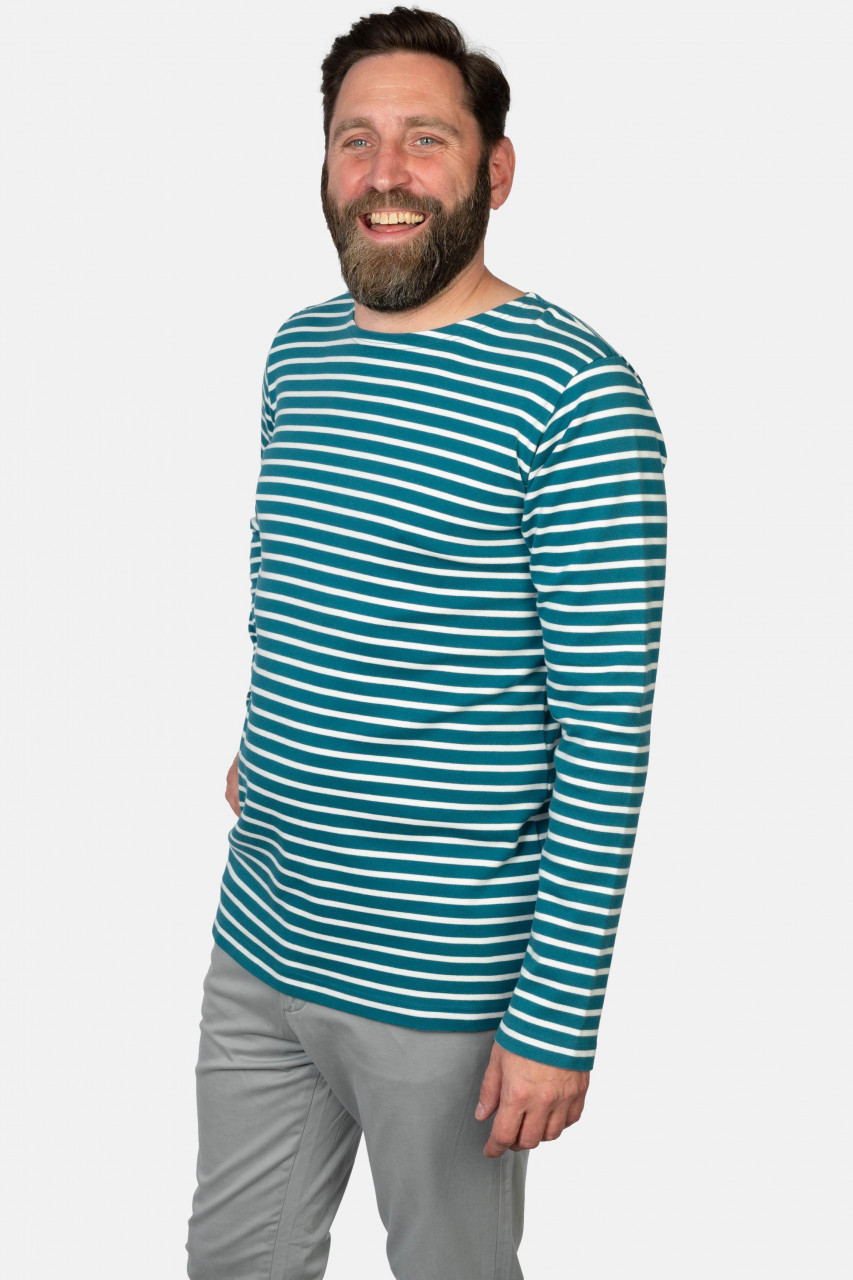 Hanseheld Streifenshirt Herren Petrol-Natur Langarm Blau Grün GOTS Organic