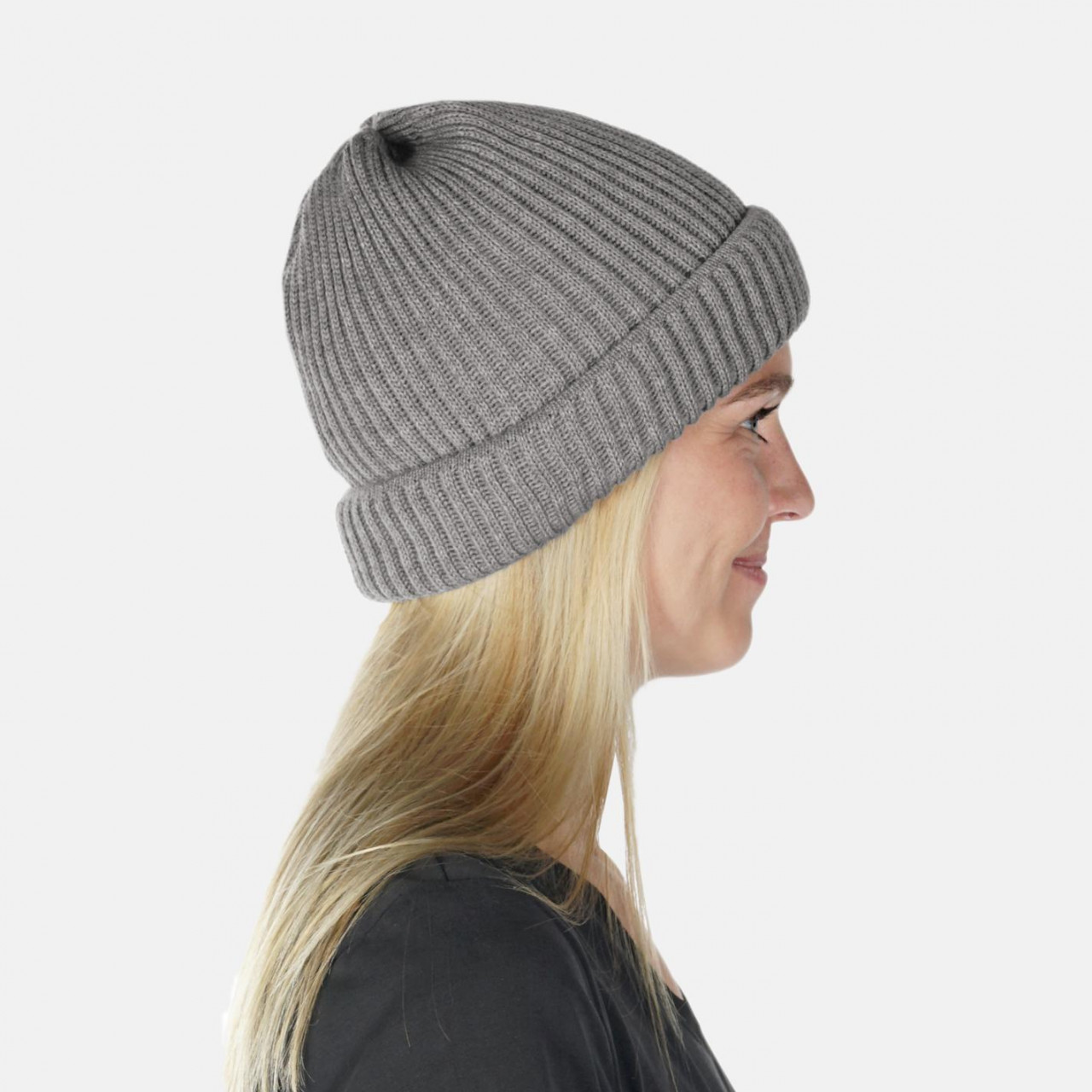 Strickmütze Rippstrick Hanseheld 100% Schurwolle (Merino) - Grau