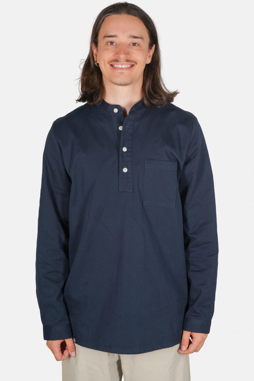 Hanseheld Fischerhemd Blau Uni GOTS Organic