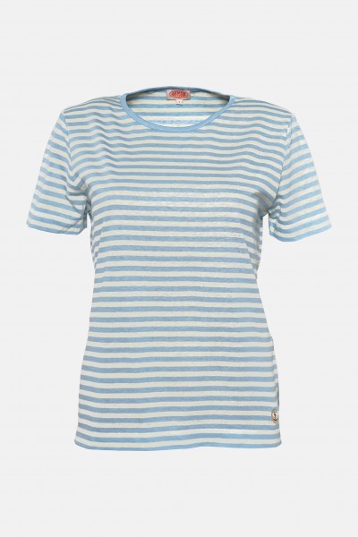 Armor Lux Damen Streifenshirt Kurzarm mit Leinen Hellblau Heritage