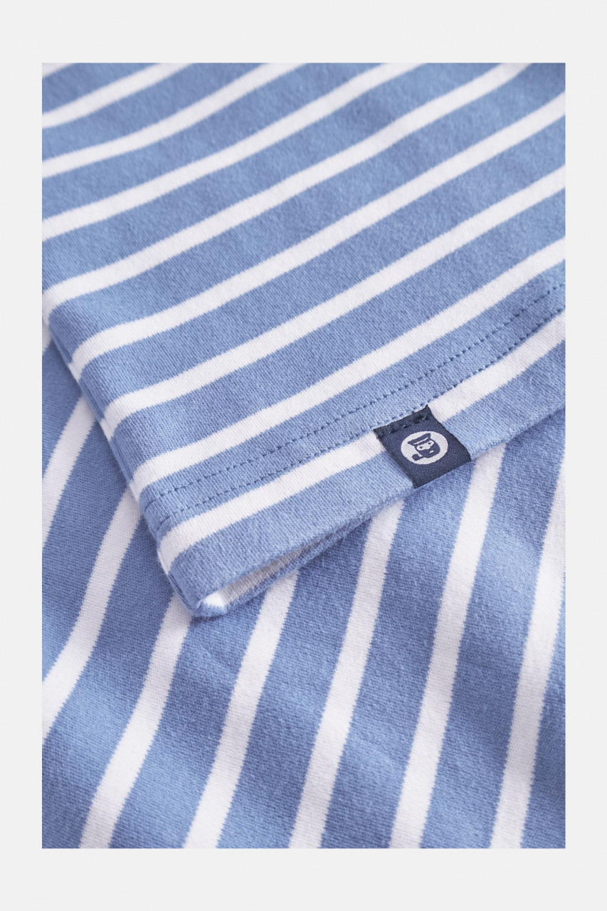 Hanseheld Streifenshirt Herren Hellblau-Natur Langarm Jeans Blau GOTS Organic