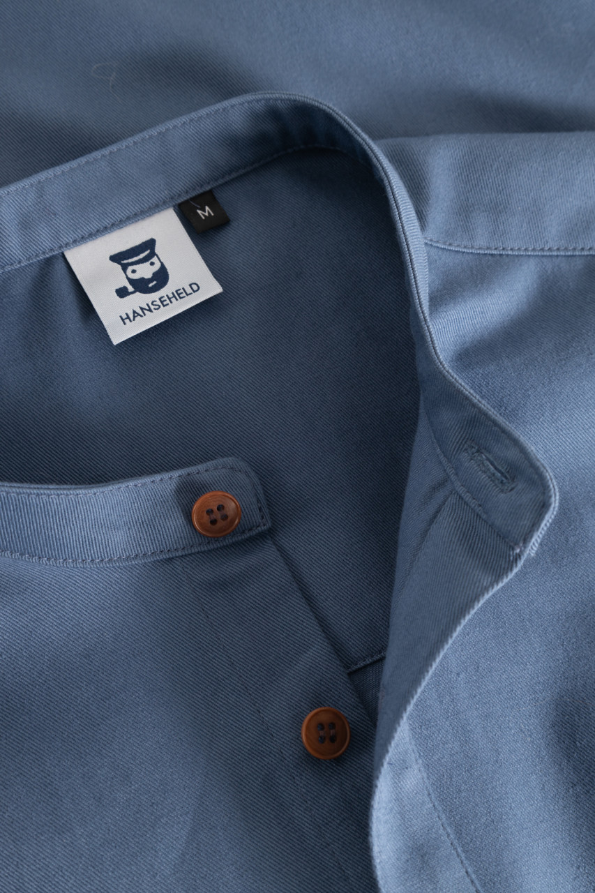 Hanseheld Stehkragen-Hemd Herren Jeans-Blau Baumwolle GOTS Organic