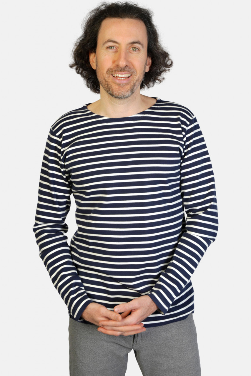 Hanseheld Streifenshirt Herren Marine-Natur Langarm Blau Weiß GOTS Organic