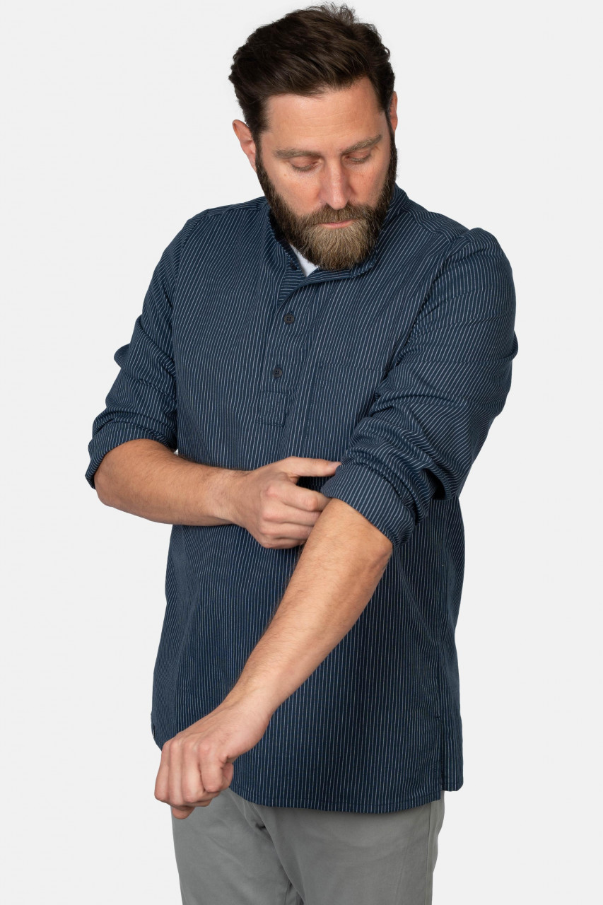 Hanseheld Fischerhemd Blau Schmal Gestreift GOTS Organic