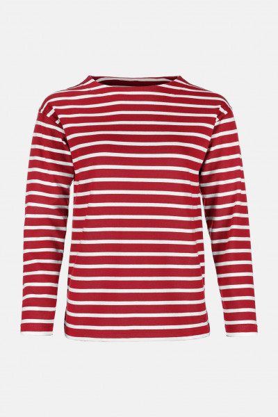 Bretonisches Fischerhemd Damen Langarm - Streifenshirt -  rot/weissgestreift