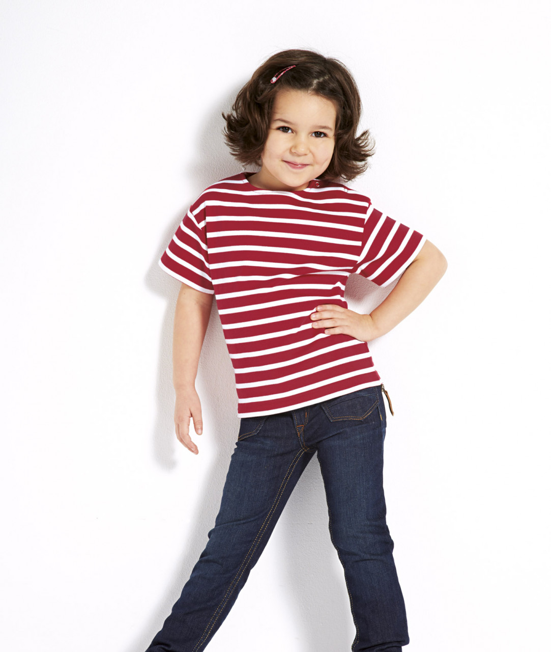 Bretonisches Kinder T-Shirt - rot/weissgestreift