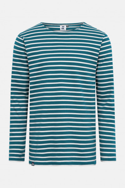 Hanseheld Streifenshirt Herren Petrol-Natur Langarm Blau Grün GOTS Organic