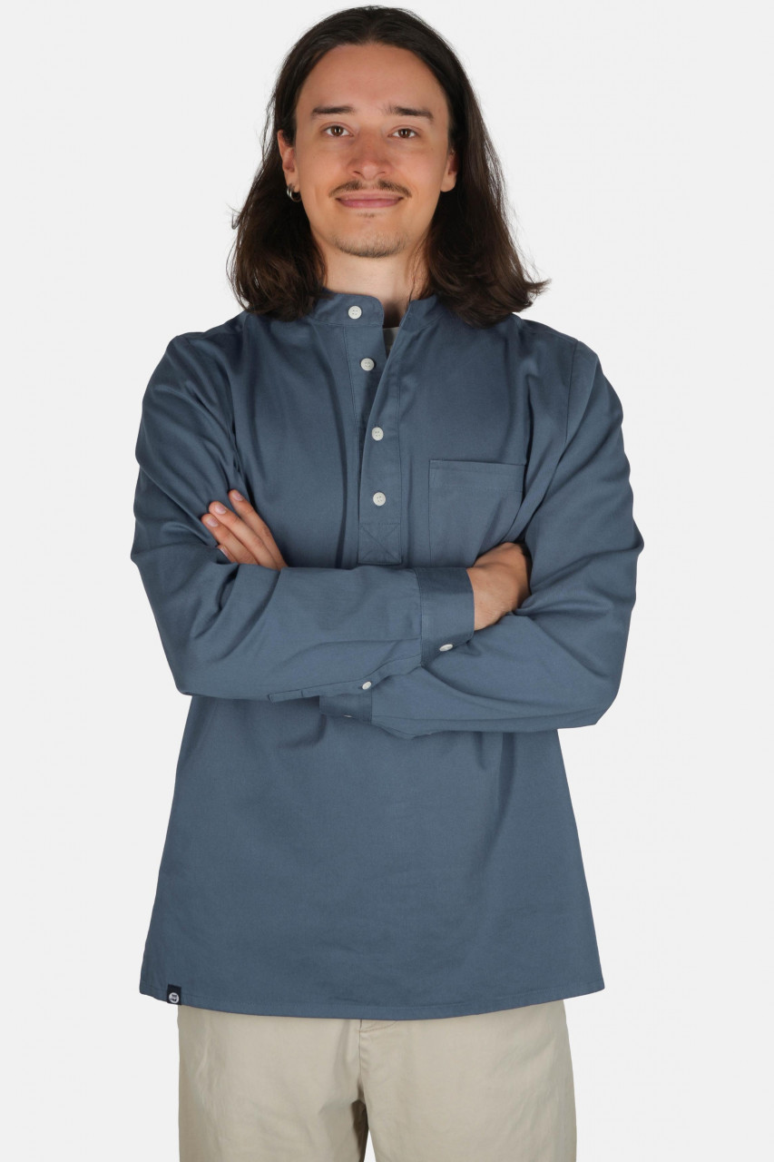 Hanseheld Fischerhemd Jeans Blau Uni GOTS Organic