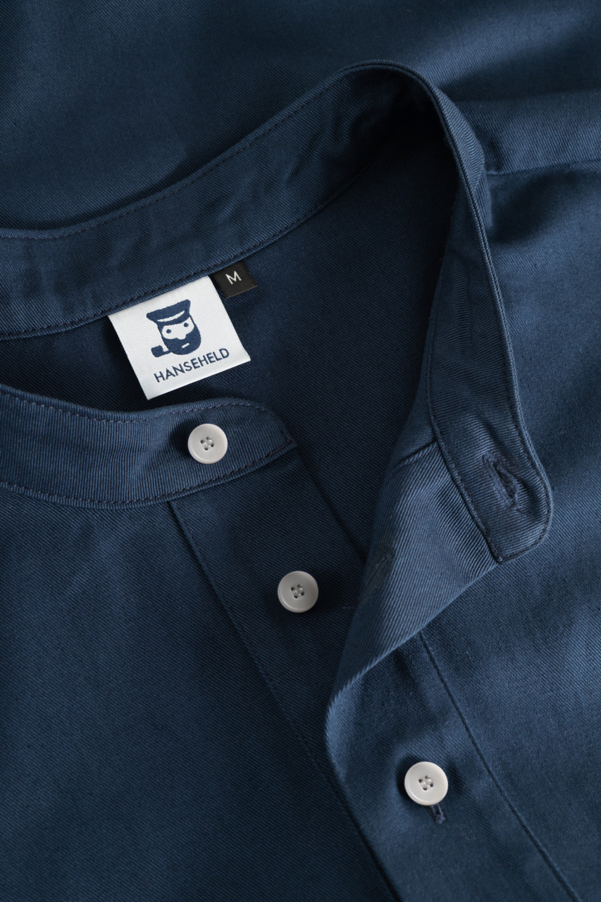 Hanseheld Fischerhemd Blau Uni GOTS Organic