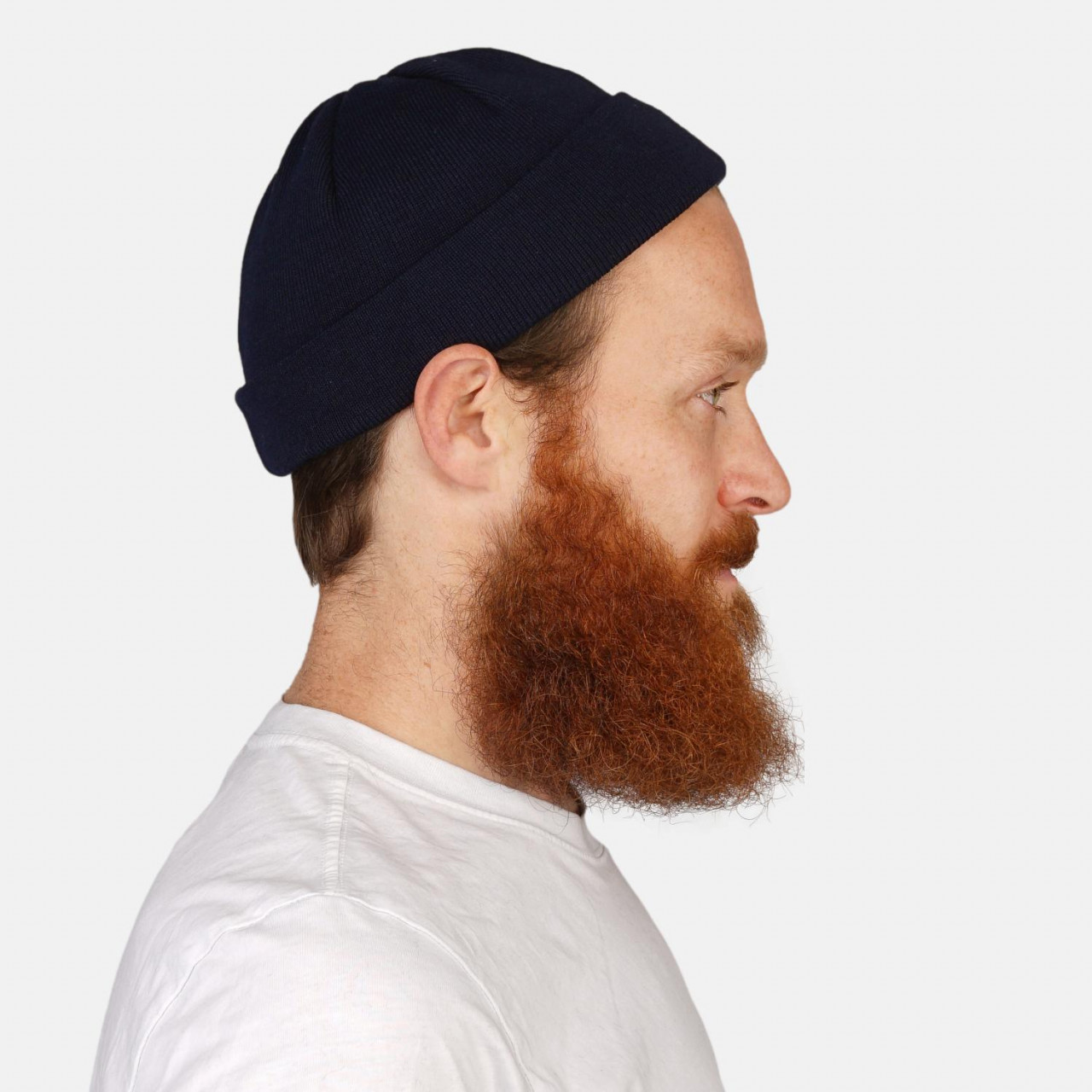 Hanseheld Strickmütze Seebär Baumwolle Dockermütze kurz flach - Marine blau