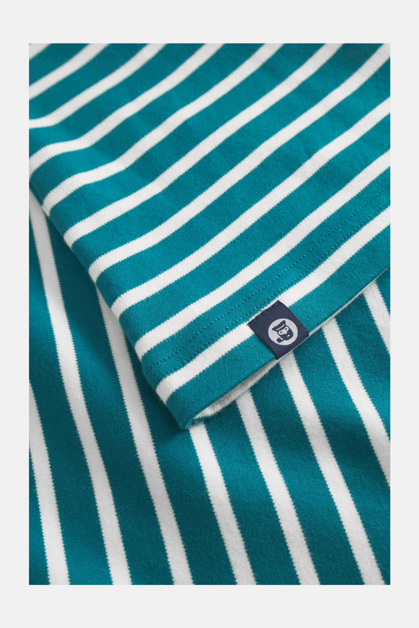 Hanseheld Streifenshirt Damen Petrol-Natur Langarm Blau Grün GOTS Organic