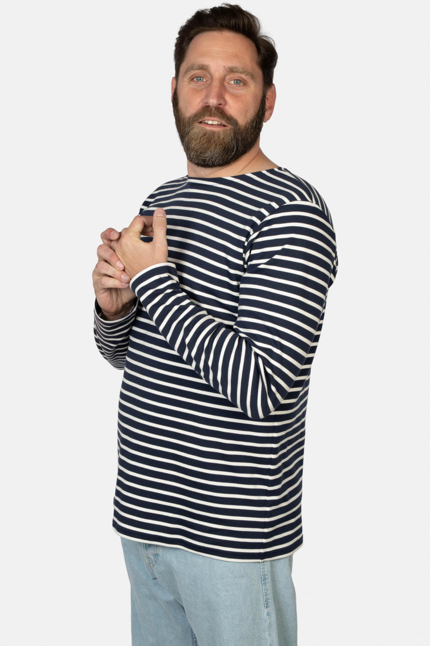 Hanseheld Streifenshirt Herren Marine-Natur Langarm Blau Weiß GOTS Organic
