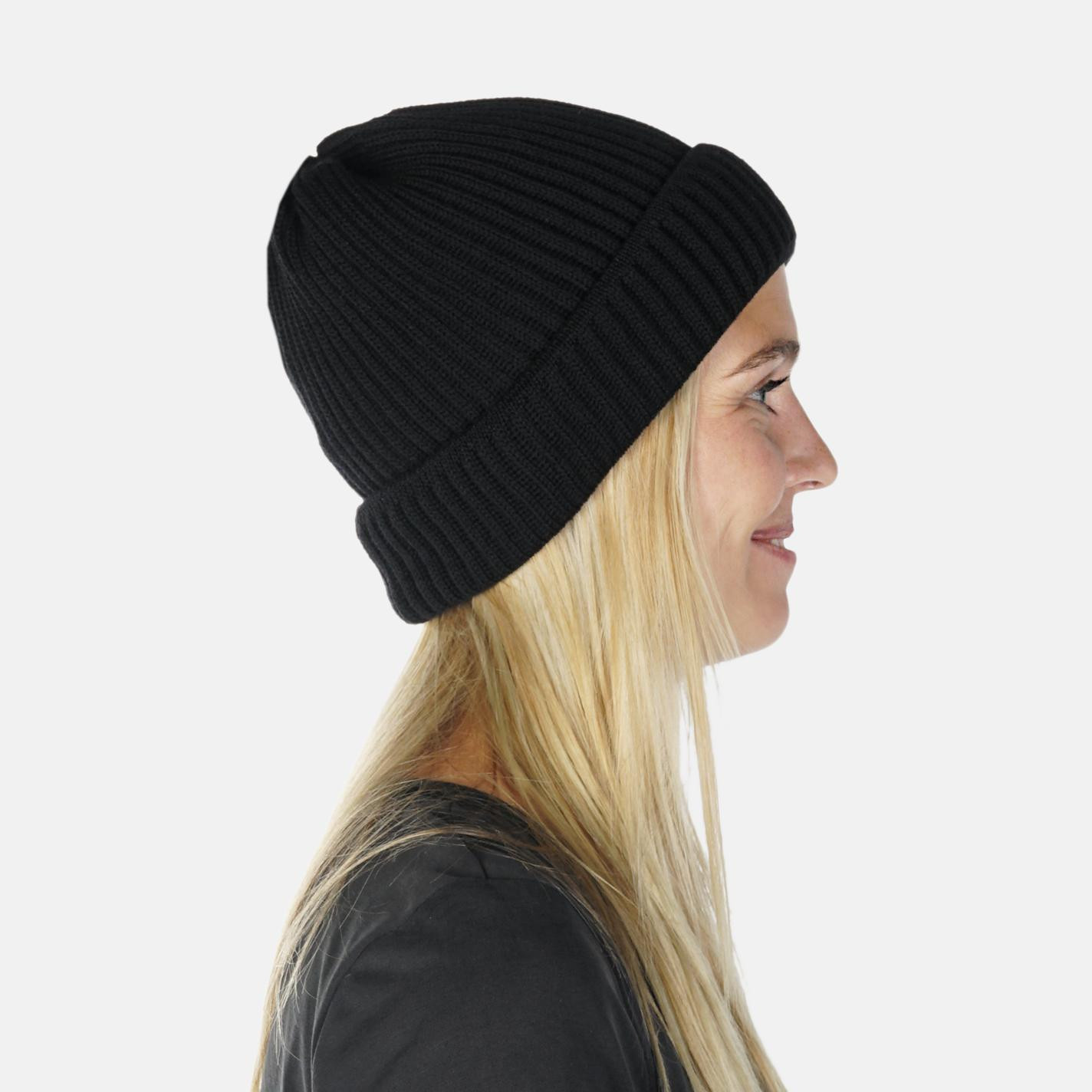Strickmütze Rippstrick Hanseheld 100% Schurwolle (Merino) - Schwarz