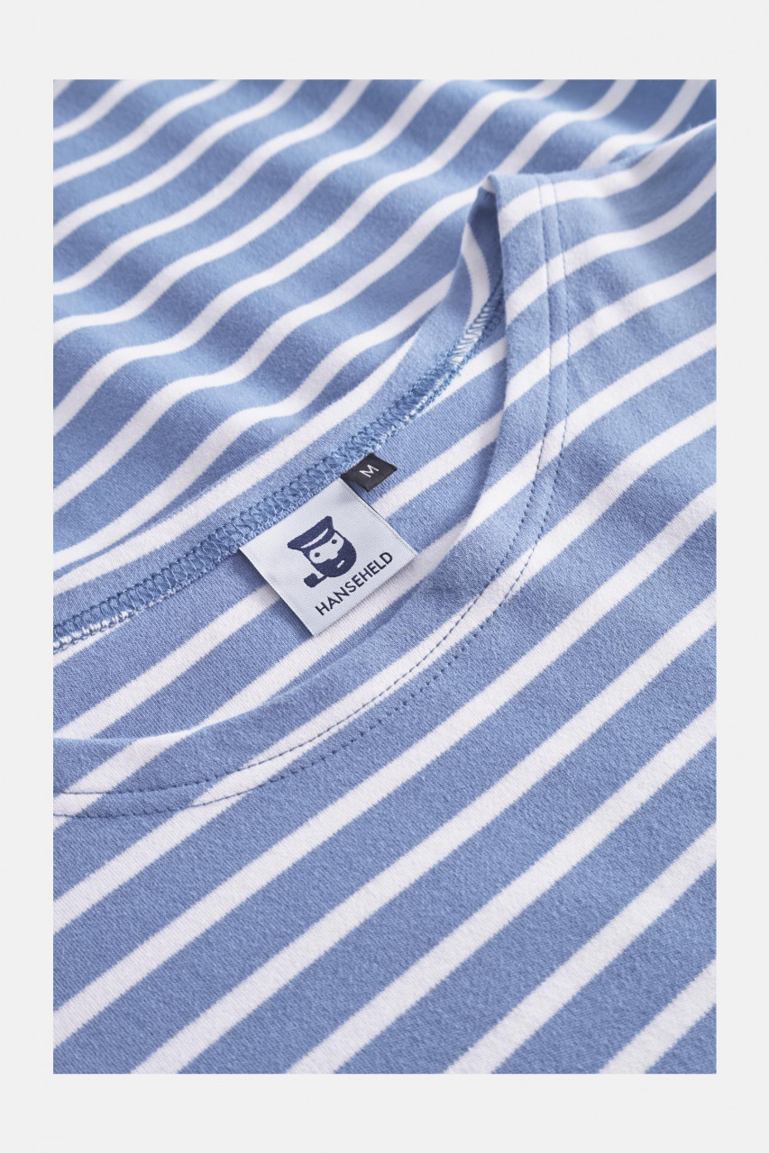 Hanseheld Streifenshirt Herren Hellblau-Natur Langarm Jeans Blau GOTS Organic