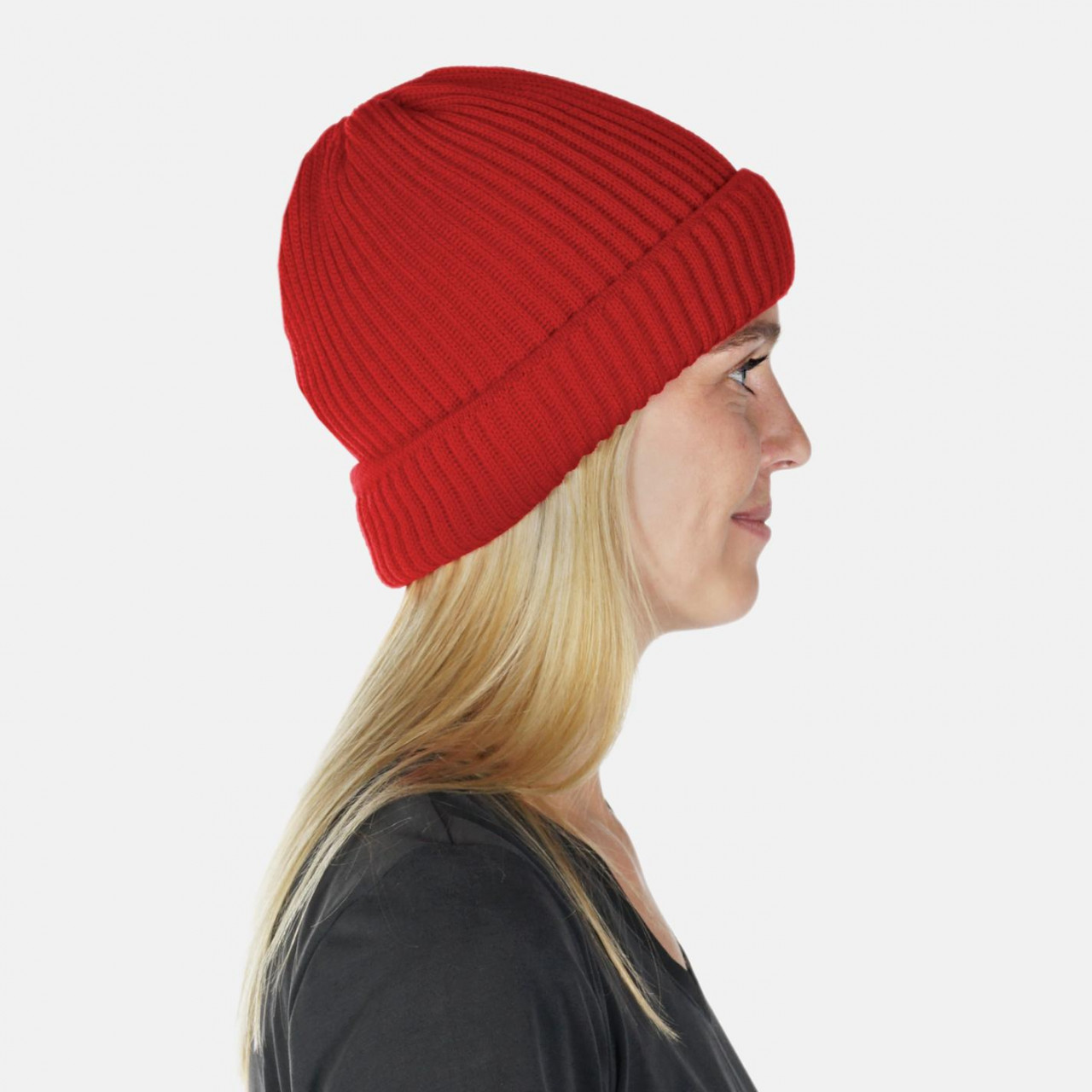 Strickmütze Rippstrick Hanseheld 100% Schurwolle (Merino) - Rot