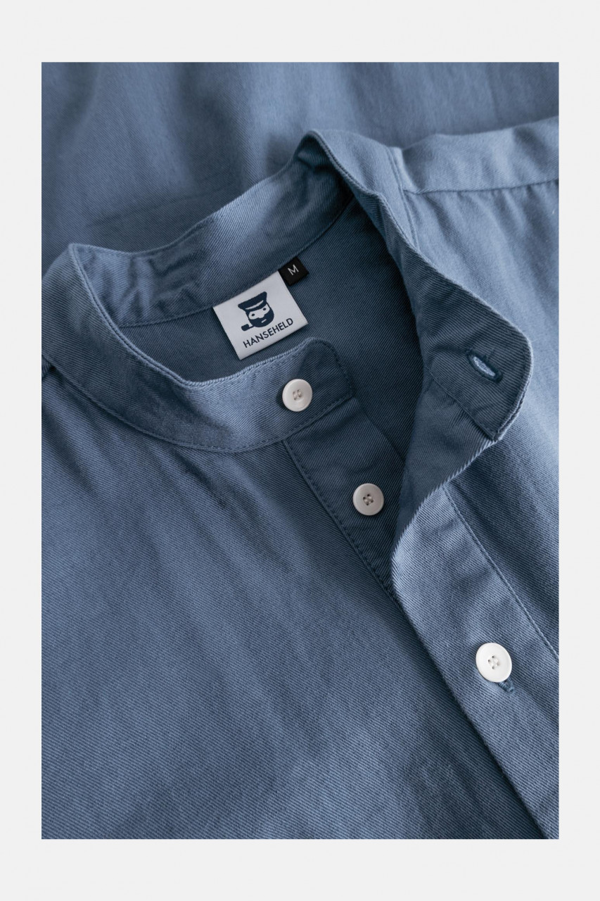 Hanseheld Fischerhemd Jeans Blau Uni GOTS Organic