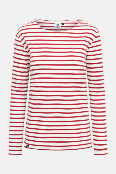 Hanseheld Streifenshirt Damen Natur-Rot Langarm Weiß Rot GOTS Organic