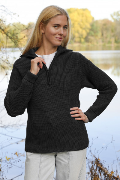 Damen Troyer Merino Wolle  Schwarz GOTS