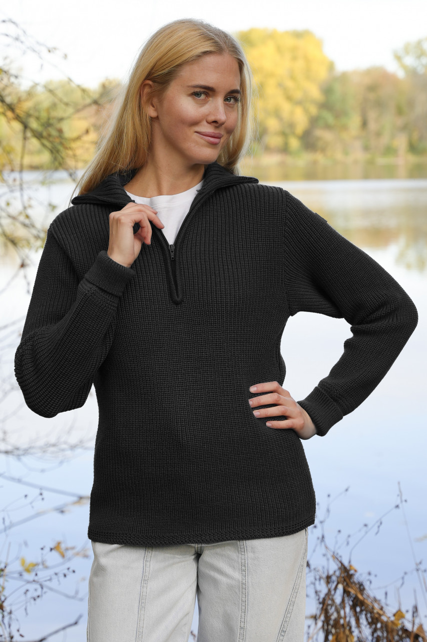 Damen Troyer Merino Wolle Schwarz GOTS