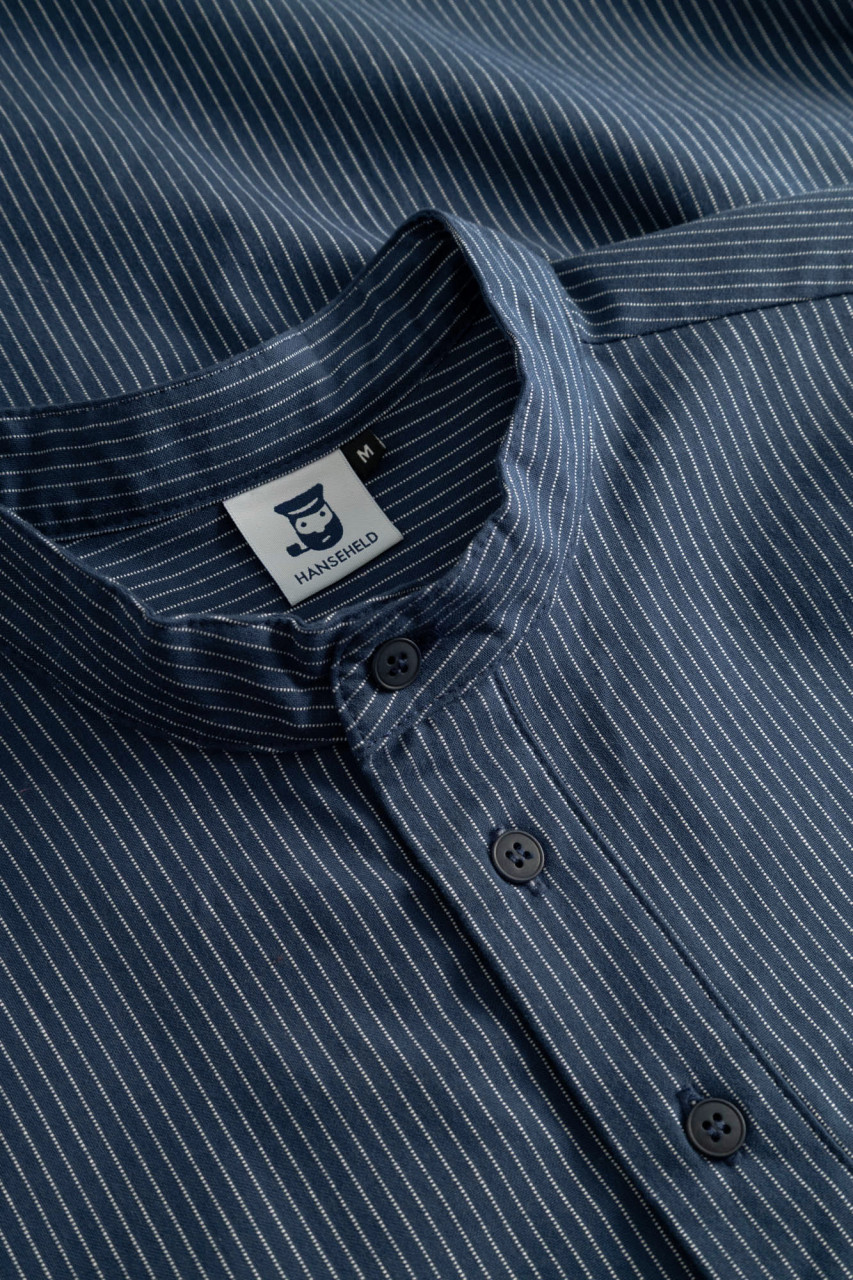 Hanseheld Fischerhemd Blau Schmal Gestreift GOTS Organic