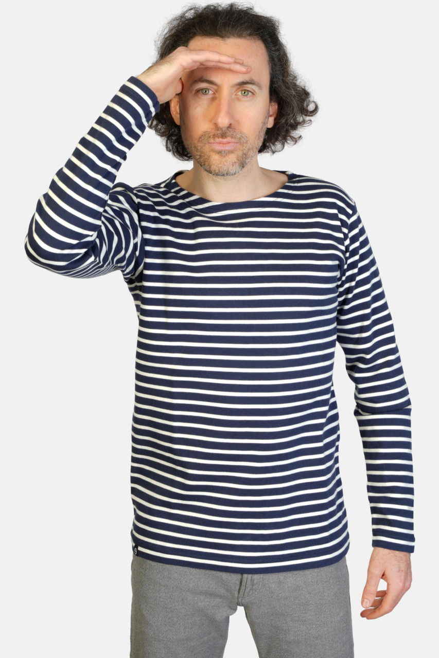 Hanseheld Streifenshirt Herren Marine-Natur Langarm Blau Weiß GOTS Organic